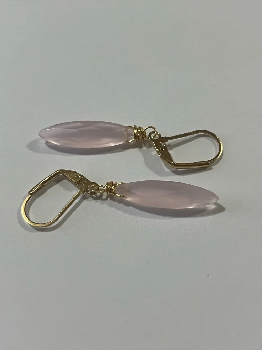 Handmade Pale Pink Chalcedony Marquis Earrings Gold Tone Nickel Free